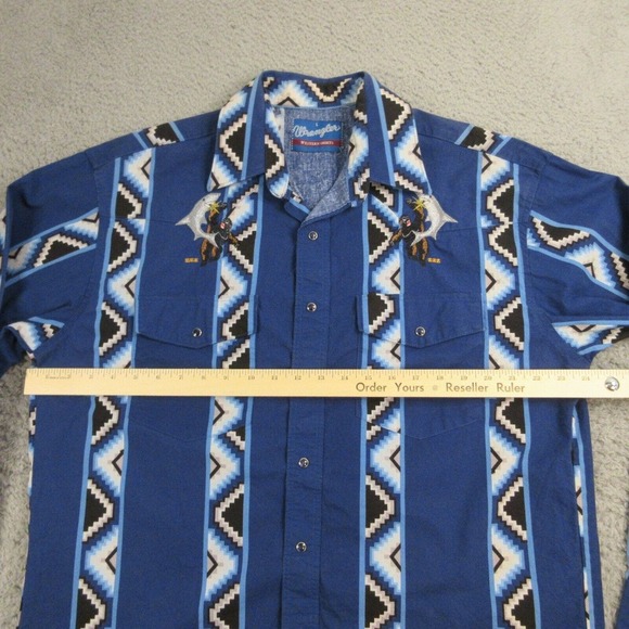 VTG Wrangler Mens Western Aztec Shirt size L Embroidered Shark‎ King Kong Gaucho - Picture 8 of 10